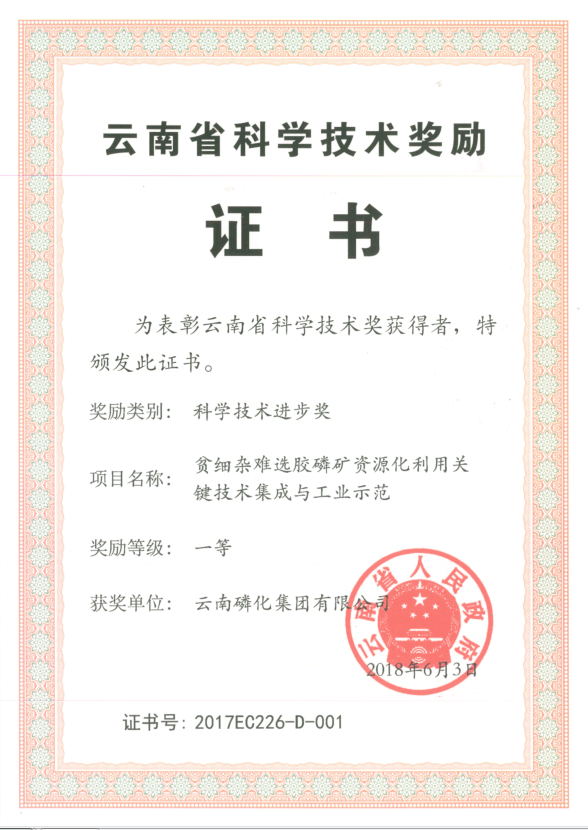 云南省科學技術獎勵一等獎2018